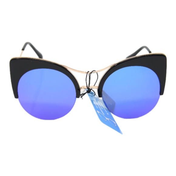 Sunglasses Fashion UV400 Protection Women Cat Eye Black Frame Blue Lens - Picture 1 of 6